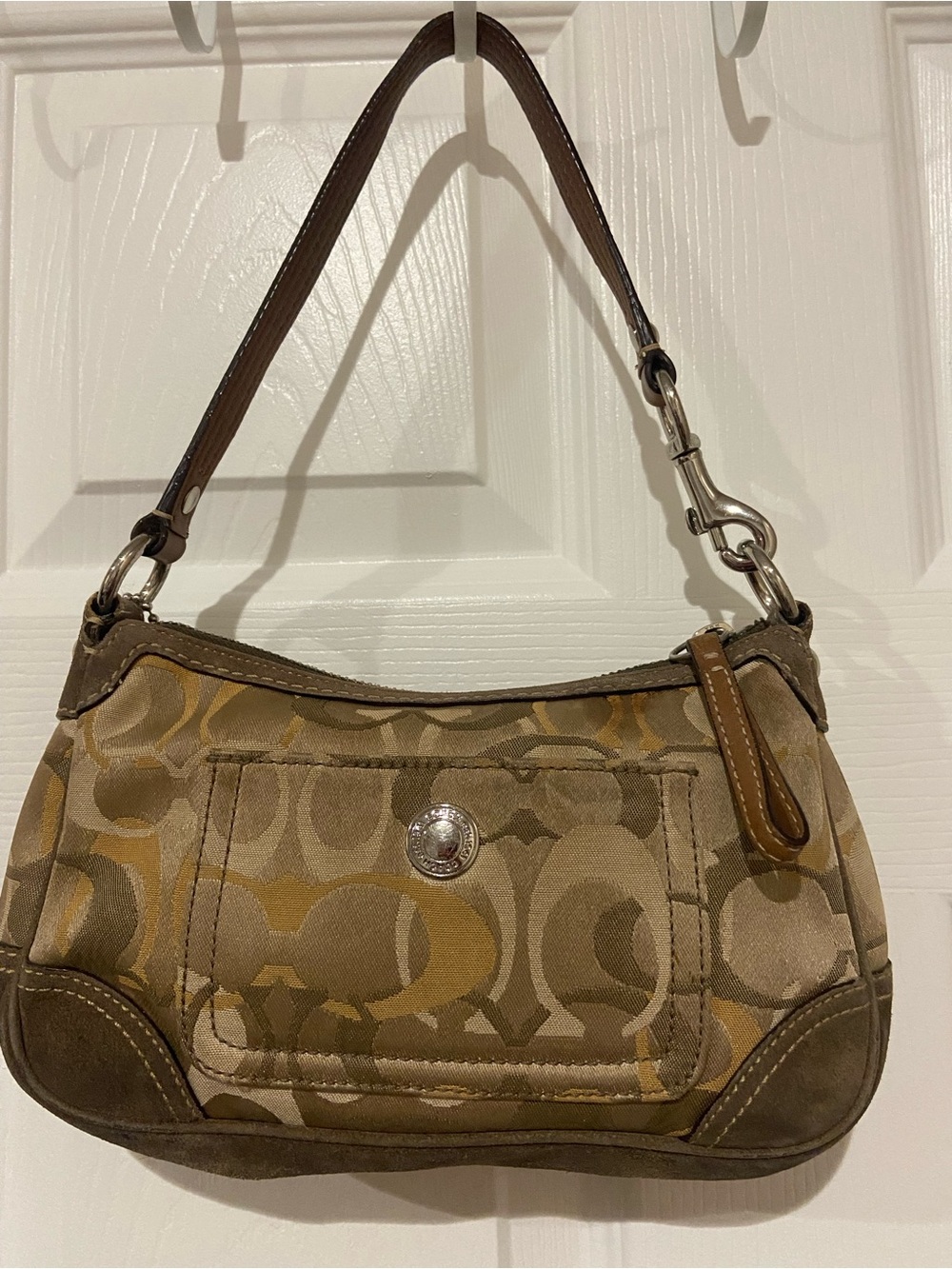 Coach Signature Canvas Shoulder Bag - Tan & Brown